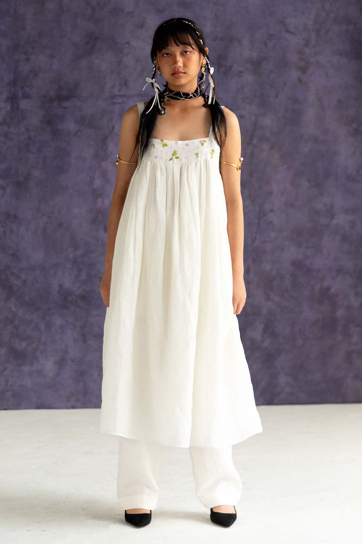 Buy Designer Ivory Strappy Embroidered Dress Online